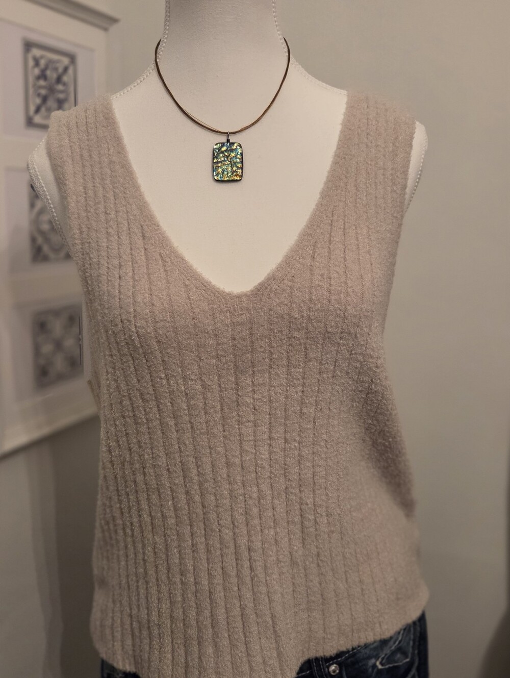 Rachel Zoe Ribbed Soft Fuzzy Fitted Camisole - Oatmeal / Neutral